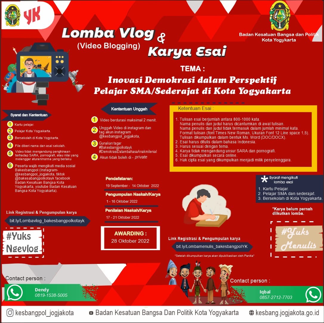 Lomba Vlog & Karya Esai Inovasi Demokrasi Dalam Prespektif Pelajar SMA /Sederajat di Kota Yogyakarta