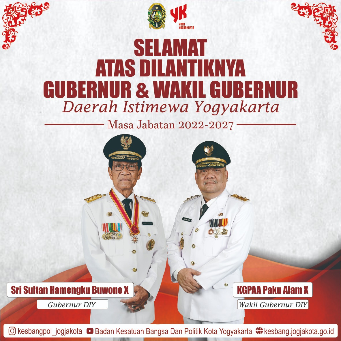 Selamat Atas Dilantiknya Gubernur dan Wakil Gubernur Daerah Istimewa Yogyakarta